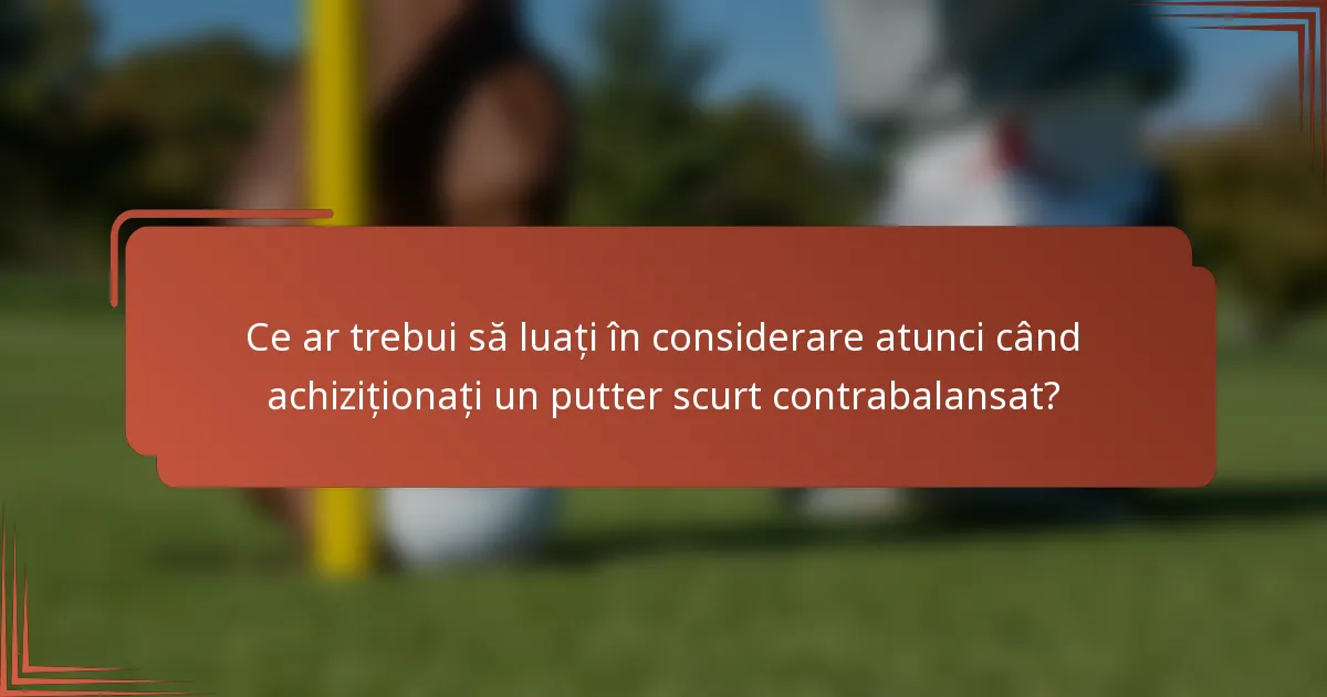 Ce ar trebui să luați în considerare atunci când achiziționați un putter scurt contrabalansat?